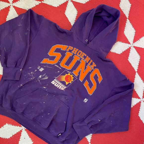 Vintage 90s Logo 7 NBA Phoenix Suns Basketball Paint Distressed Pullover Hoodie - Picture 2 of 5